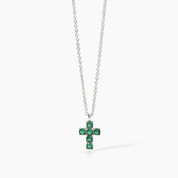Silver choker with cross pendant and synthetic emeralds SOUTHERN CROSS
