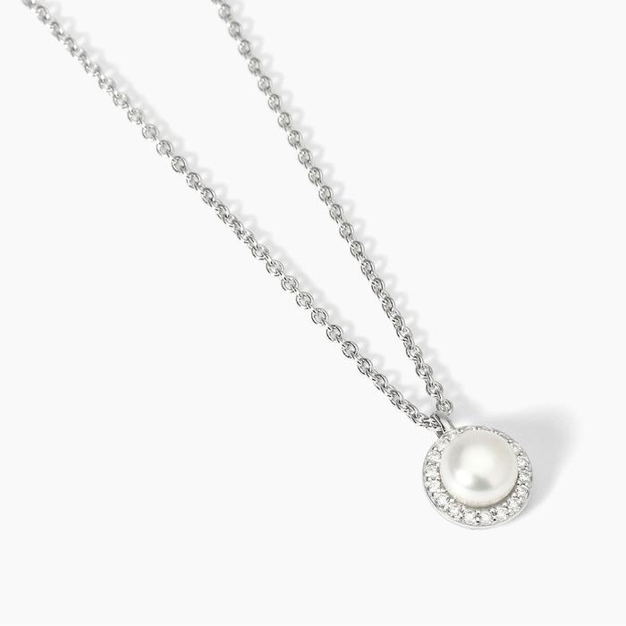 Silver necklace with cultured pearl and zircons MILANESIENNE