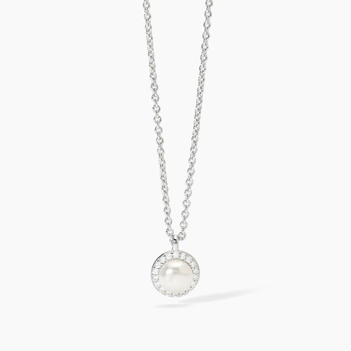Silver necklace with cultured pearl and zircons MILANESIENNE