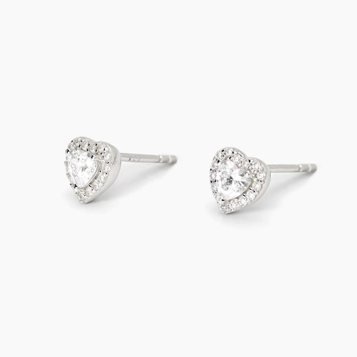 Boucles d'oreilles en argent et zircone taillée en cœur LOVE AFFAIR
