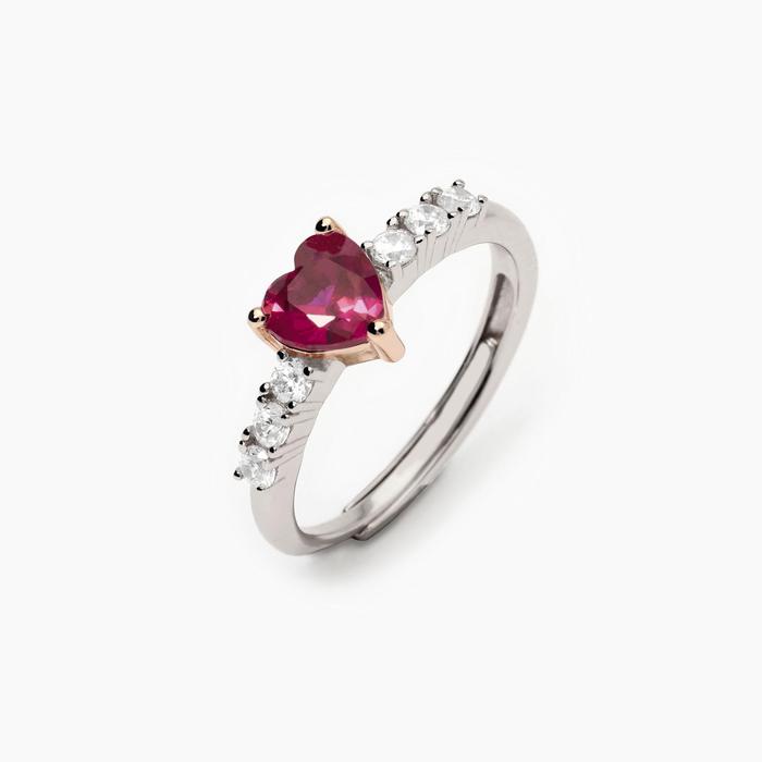 Anello donna con rubino sintetico e zirconi Rouge