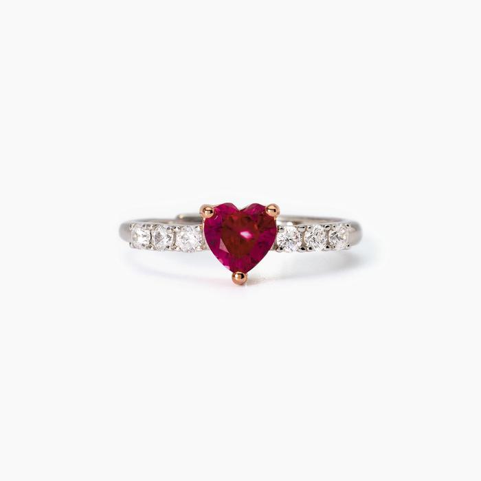 Anello donna con rubino sintetico e zirconi Rouge