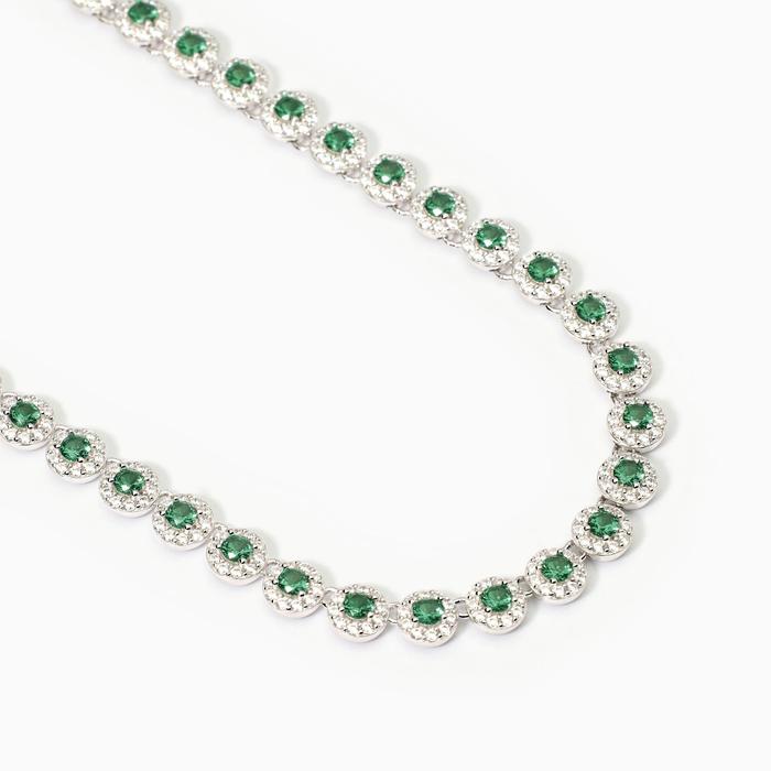 Milanesienne silver tennis necklace with emeralds and zircons