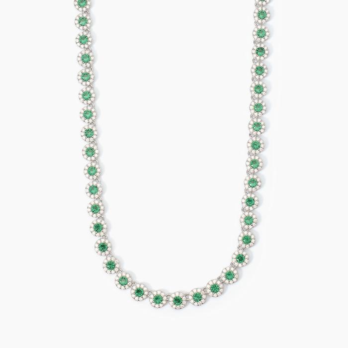 Milanesienne silver tennis necklace with emeralds and zircons