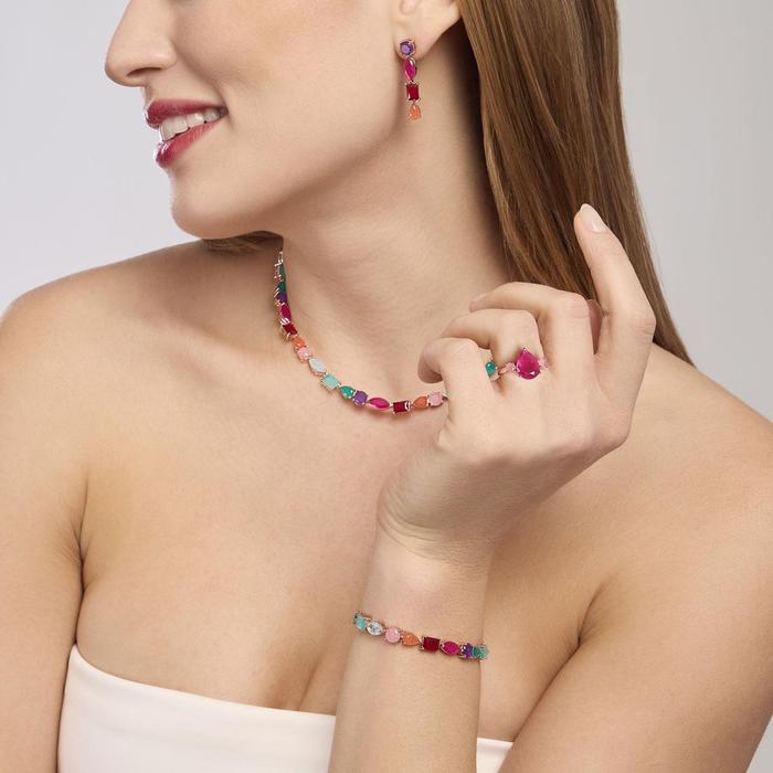 Collier ras du cou en pierres de fusion multicolores Santorini