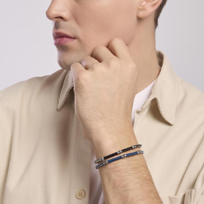 Bracciale uomo con elementi ceramica blu Pit Stop
