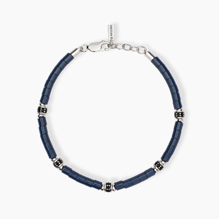 Bracciale uomo con elementi ceramica blu Pit Stop