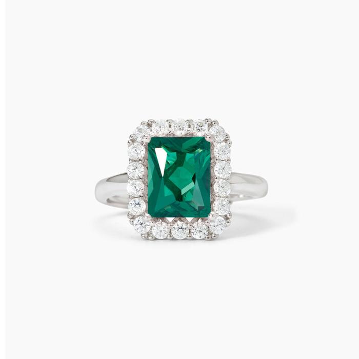 Anello con smeraldo sintetico e zirconi Desiderio Infinito