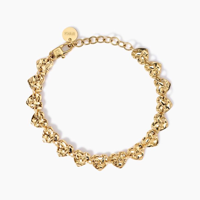 Bracelet doré avec coeurs effet martelé