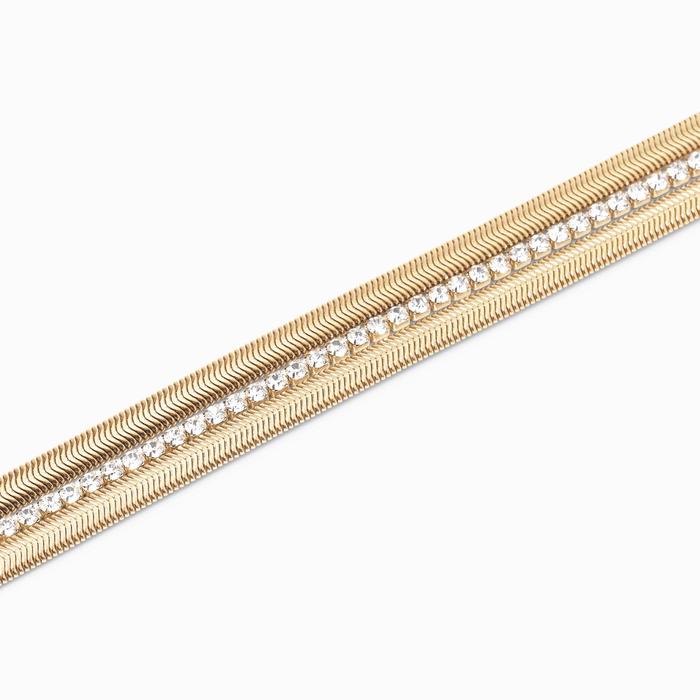 Golden bracelet with double chain and tennis