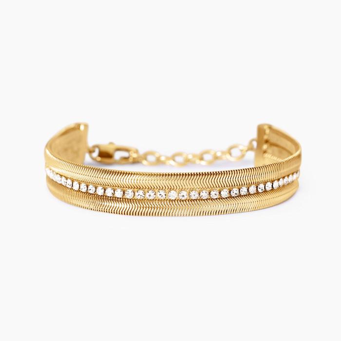 Golden bracelet with double chain and tennis