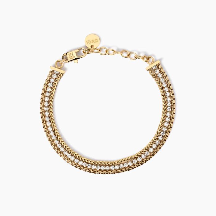 Bracciale dorato con due catene e tennis