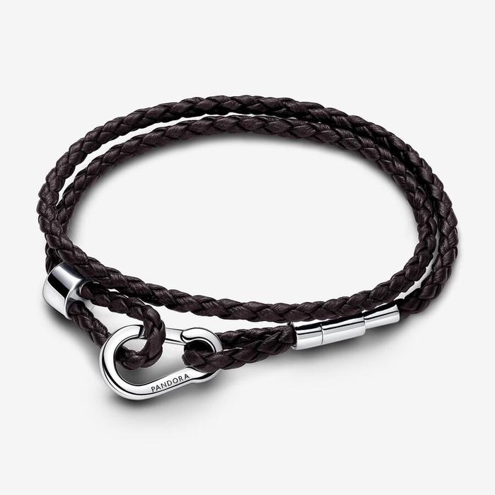 Double Brown Leather Bracelet with Adjustable Lobster Clasp