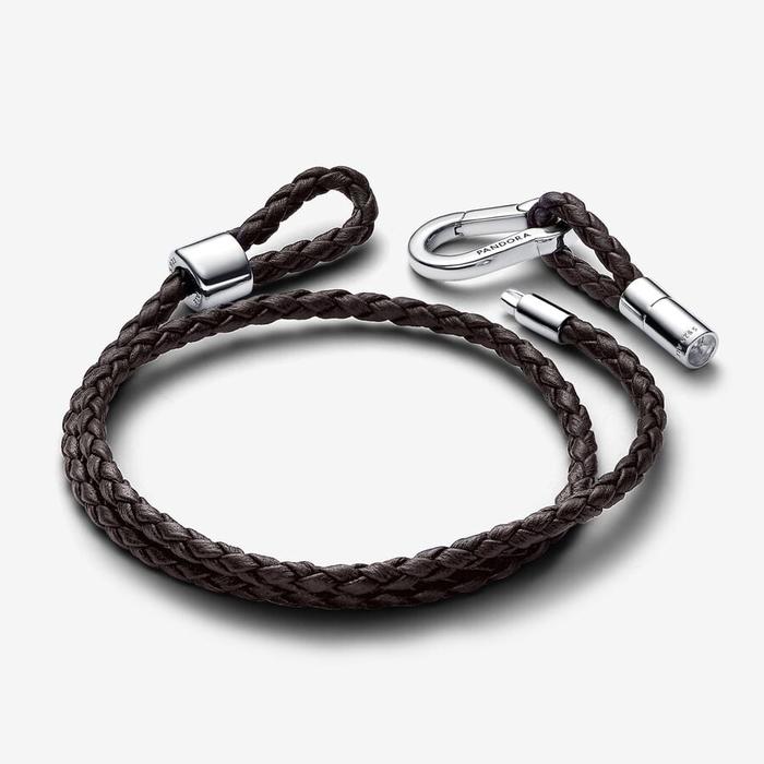 Bracciale in Pelle Marrone Doppio con Chiusura a Moschettone Regolabile