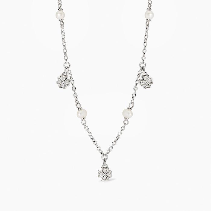 Collier ras du cou avec perles de culture et trèfles à quatre feuilles Viva la Vida