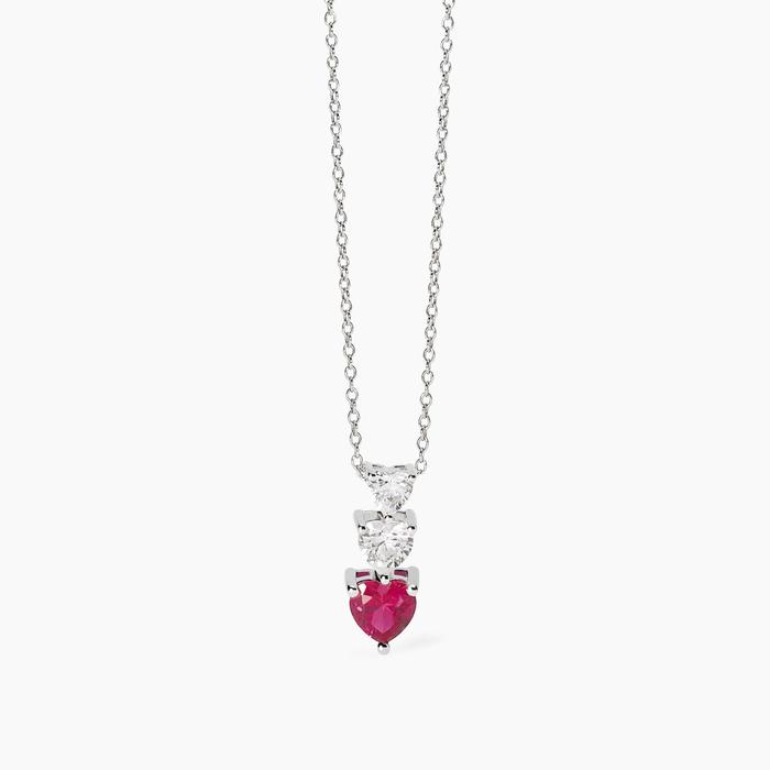 Girocollo con cuori in zirconi e rubino sintetico Lovely