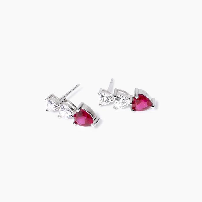 Lovely Synthetic Ruby and Zirconia Heart Earrings