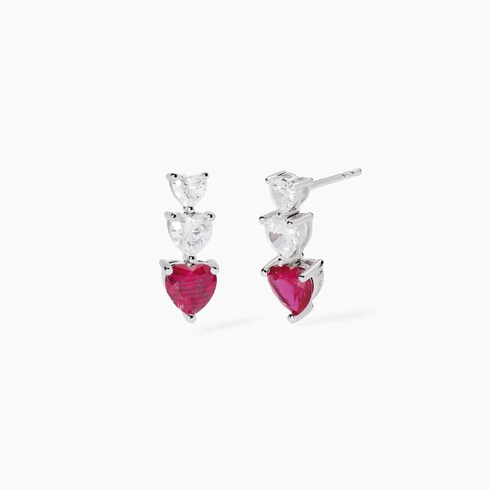 Lovely Synthetic Ruby and Zirconia Heart Earrings