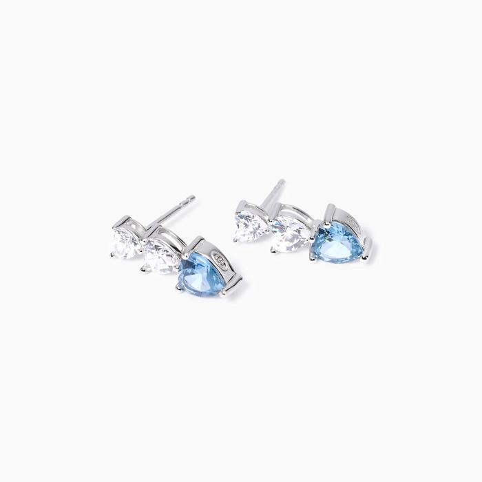 Jolies boucles d'oreilles coeur en zircone et aigue-marine synthétique