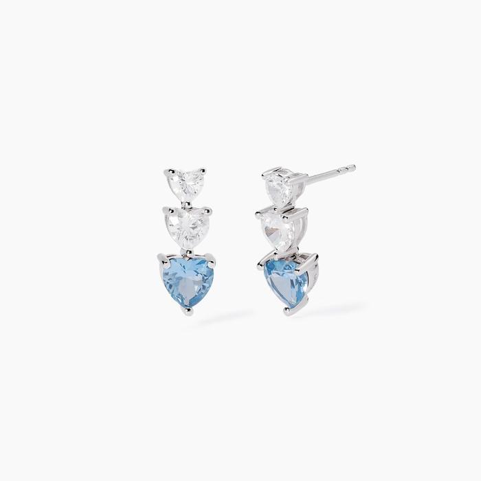Jolies boucles d'oreilles coeur en zircone et aigue-marine synthétique