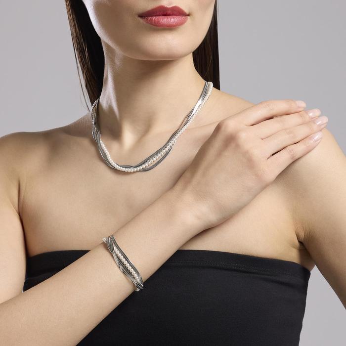 Bracciale catene e perle conchiglia in acciaio argentato Style 14
