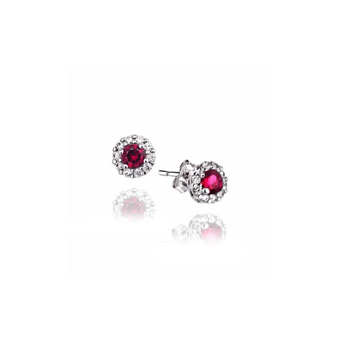 Boucles d'oreilles en or véritable et rubis et zircon