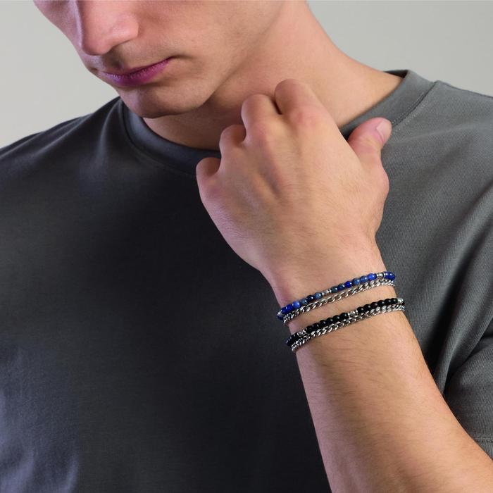 Bracciale uomo con con catena groumette e sfere diamantate e sodalite blu Style  37