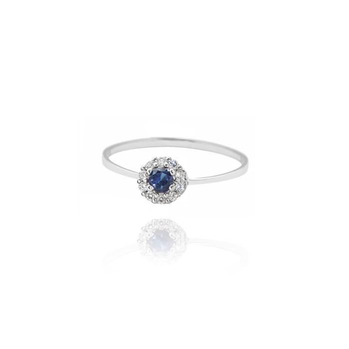 Bague en or véritable avec saphir et zircon