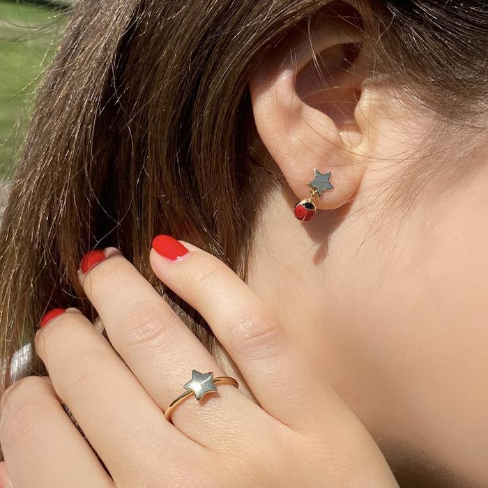 Boucles d'oreilles coccinelle étoile en or véritable