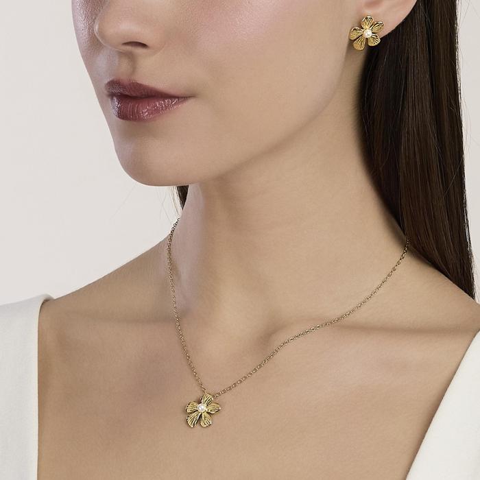 Orecchini fiore dorati con perla conchiglia Style 65