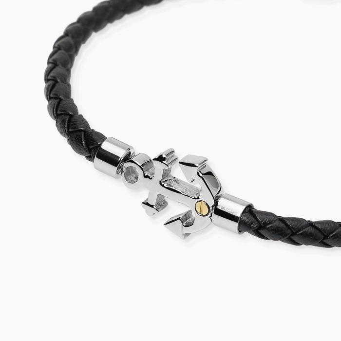 Bracciale in lab leather nera con ancora centrale Style 16