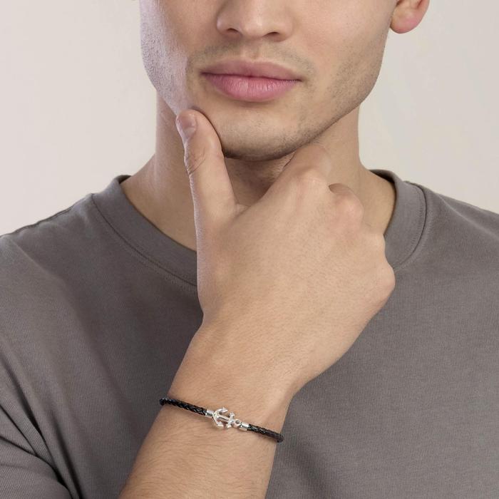 Bracciale in lab leather nera con ancora centrale Style 16