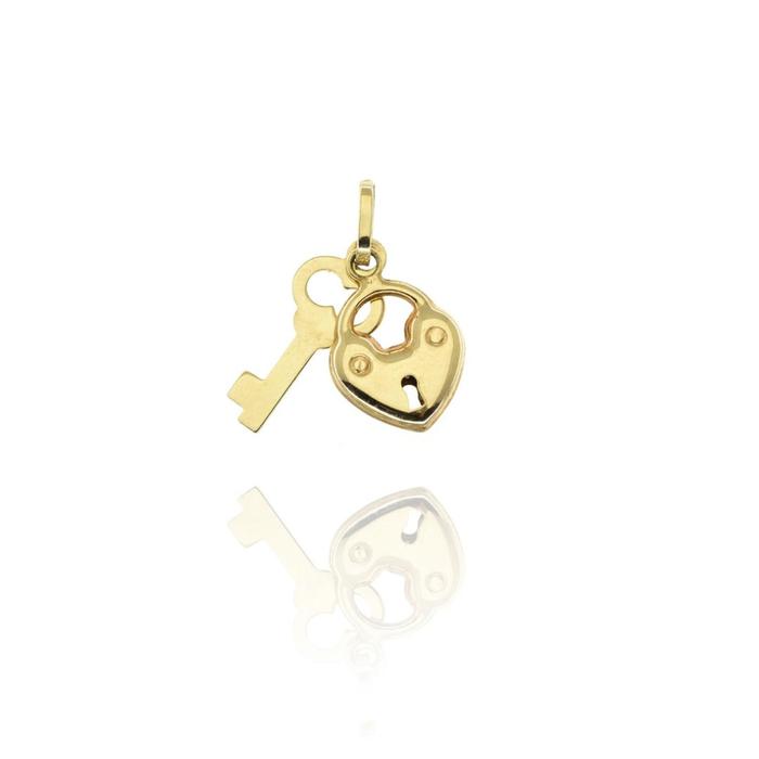 Pendentif clé et cadenas en or véritable