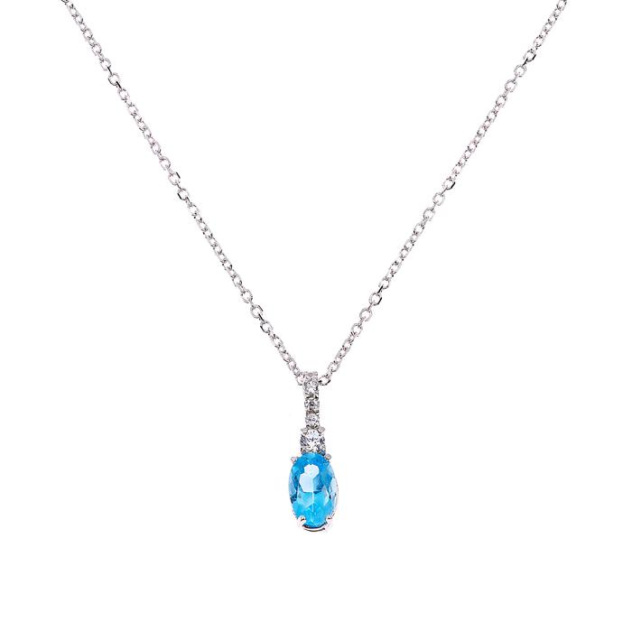 Collier en or véritable et zircon aigue-marine