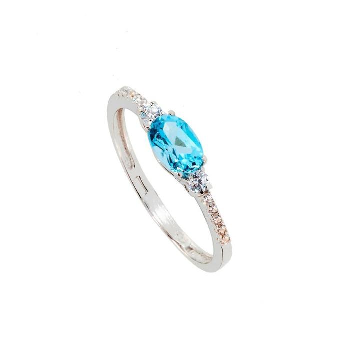 Bague en or véritable avec aigue-marine et zircon