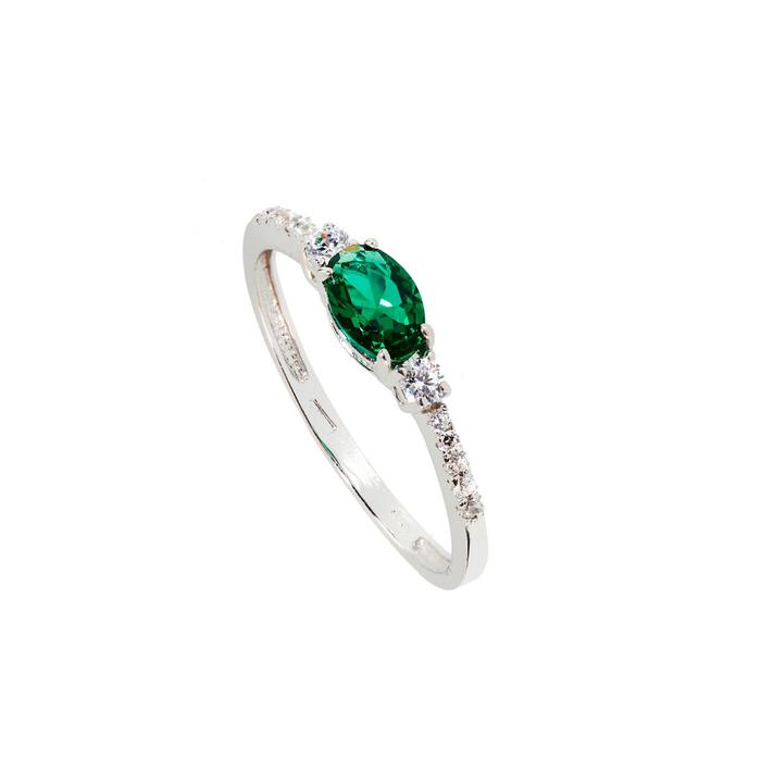 Bague en or véritable avec émeraude et zircon