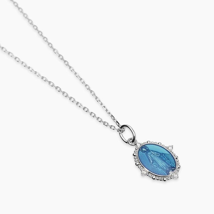 Girocollo in argento con Madonnina smaltata azzurra LADY MADONNA