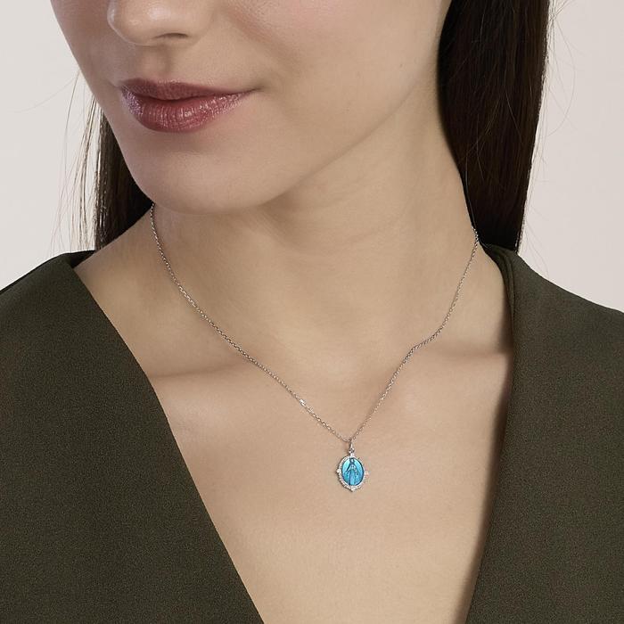 Girocollo in argento con Madonnina smaltata azzurra LADY MADONNA