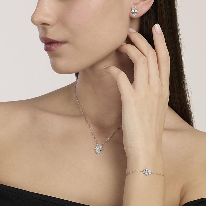 Orecchini a lobo in argento con mano di Fatima POSITIVE ENERGY