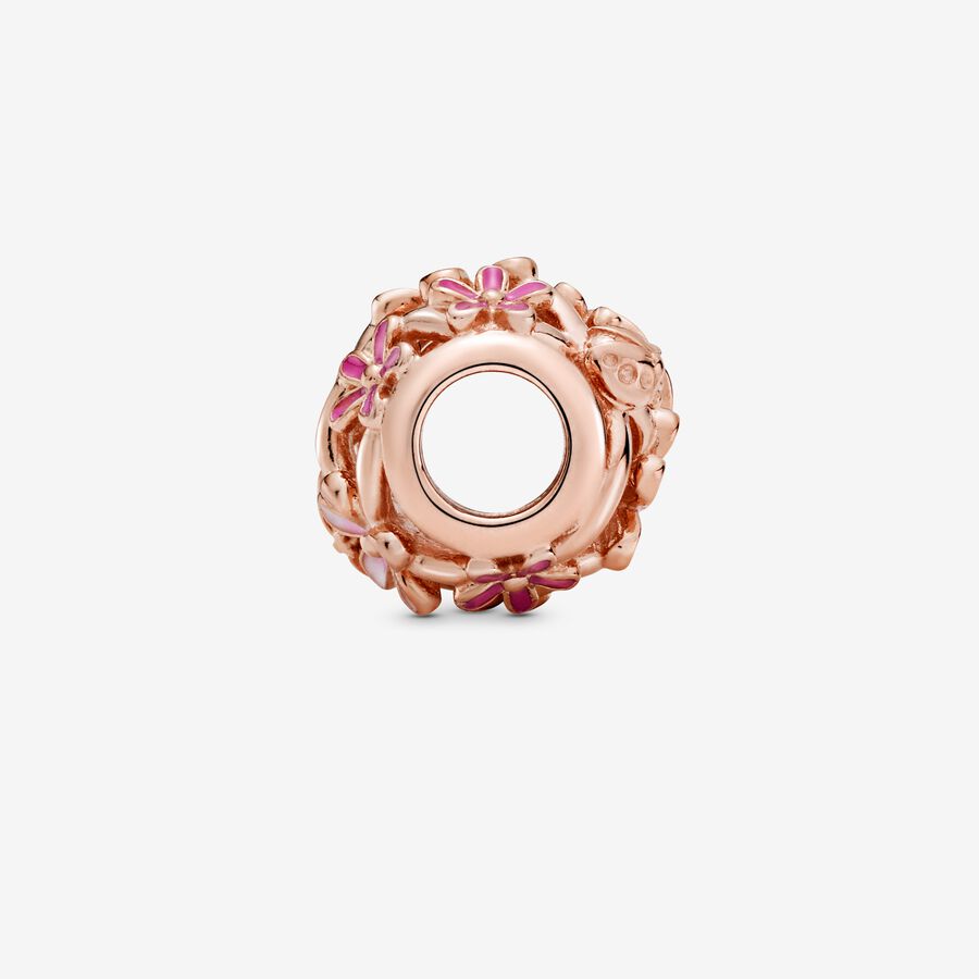 Breloque ajourée marguerite rose