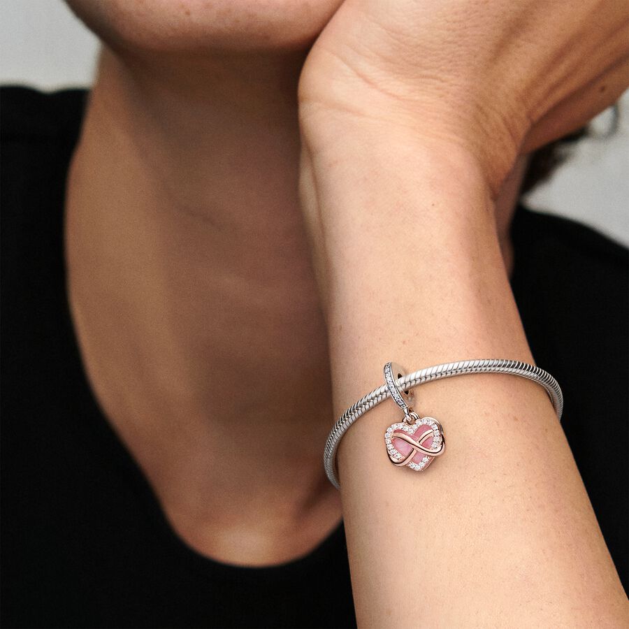 Pendentif Charm Coeur Rose et Infini