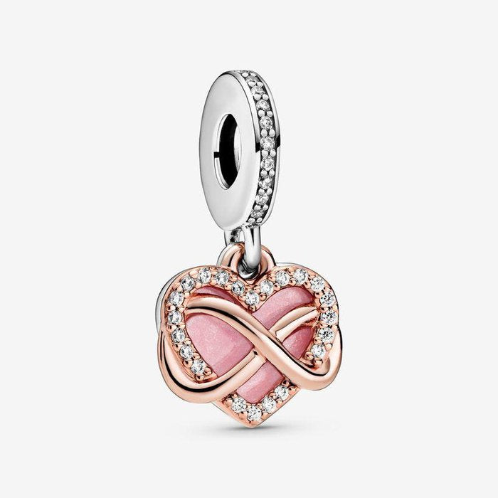 Pendentif Charm Coeur Rose et Infini