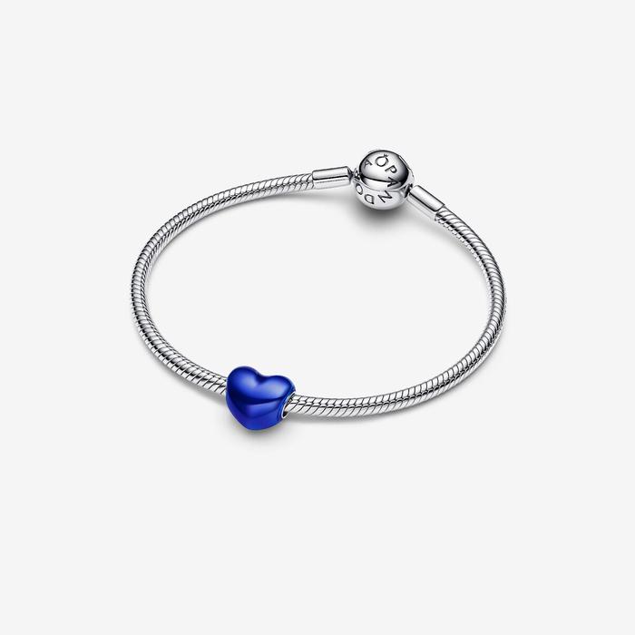 Breloque cœur bleu métallique