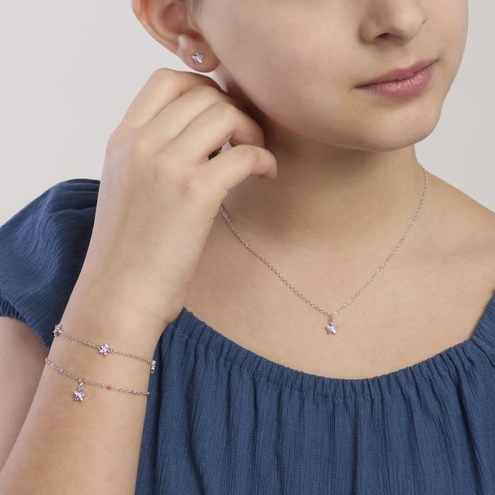 Bracciale bambina in argento con fiori rosa FUN FLOWER