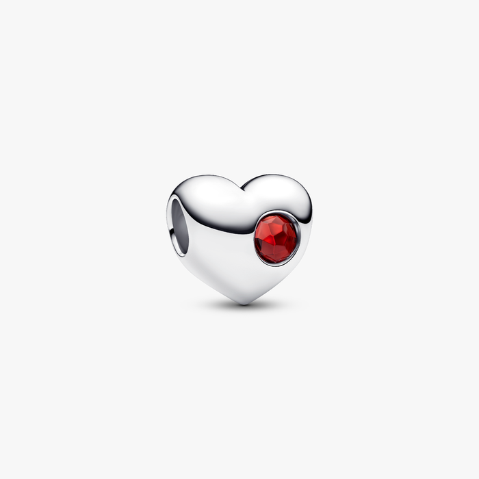 Charm Cuore con Pietra Rossa Scuro Gennaio da incidere