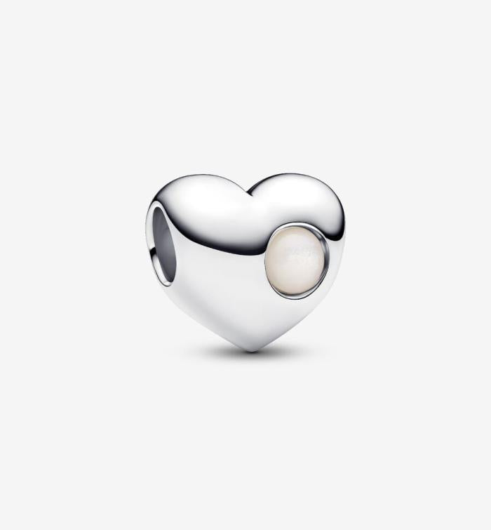 Charm Cuore con Pietra Bianca Madreperla Artificiale Giugno da incidere