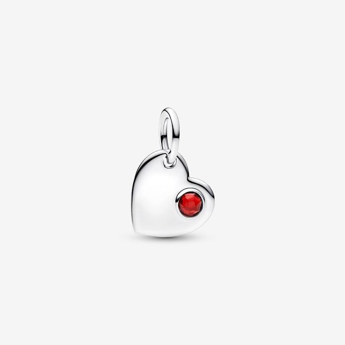 Charm Pendente Cuore con Pietra Rossa Scuro Gennaio