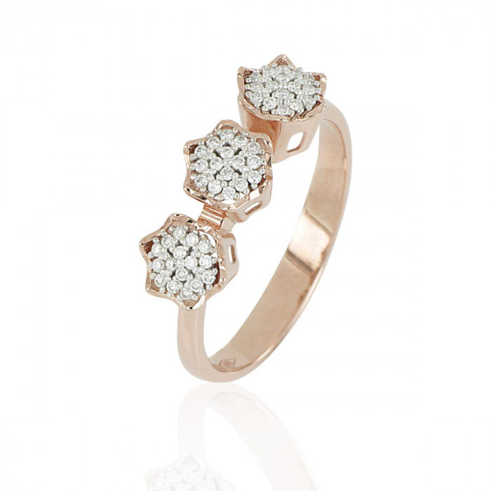 Bague trilogie de fleurs en or 18 carats avec diamants blancs naturels