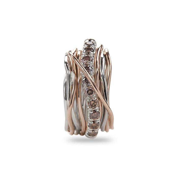 Collier Filodellavita Carato 13 rangs en or rose 9 carats, argent 925 et diamants bruns
