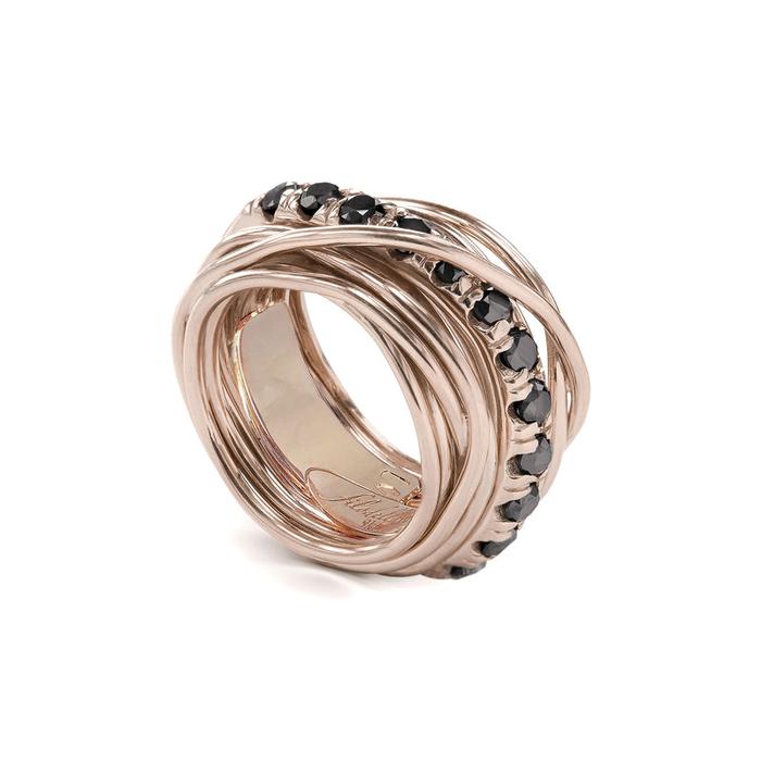 Filodellavita en or rose 13 carats 9 carats et diamants noirs
